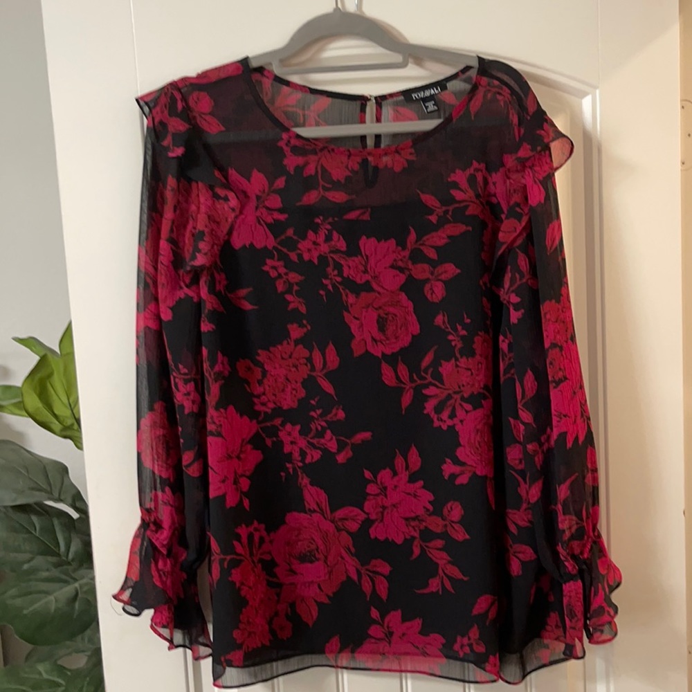 Red and black floral business top 2x